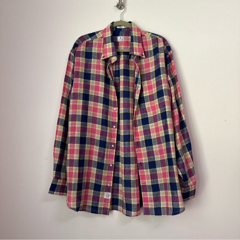 Peter Millar 100% Linen Madras Plaid Button Down Shirt, size XL